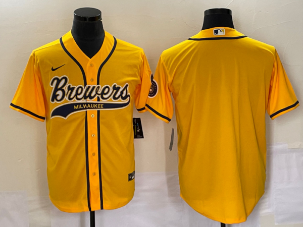 Men Milwaukee Brewers Blank Yellow Cool Base Stitched Jersey