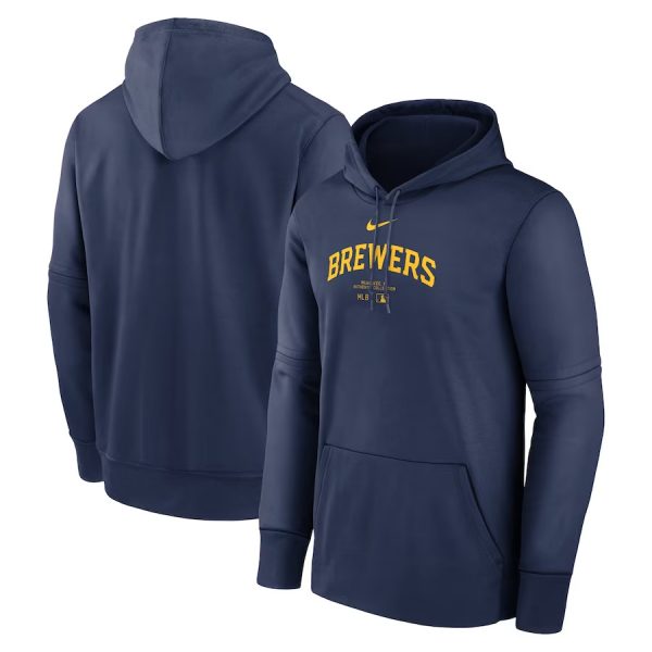 Men Milwaukee Brewers Navy Collection Practice Performance Pullover Hoodie