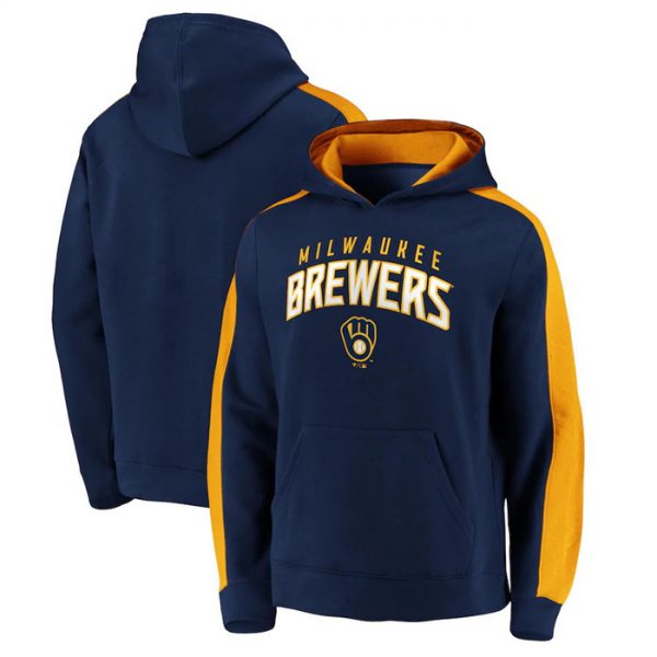 Men Milwaukee Brewers Navy Game Time Arch Pullover Hoodie Pullover Hoodie