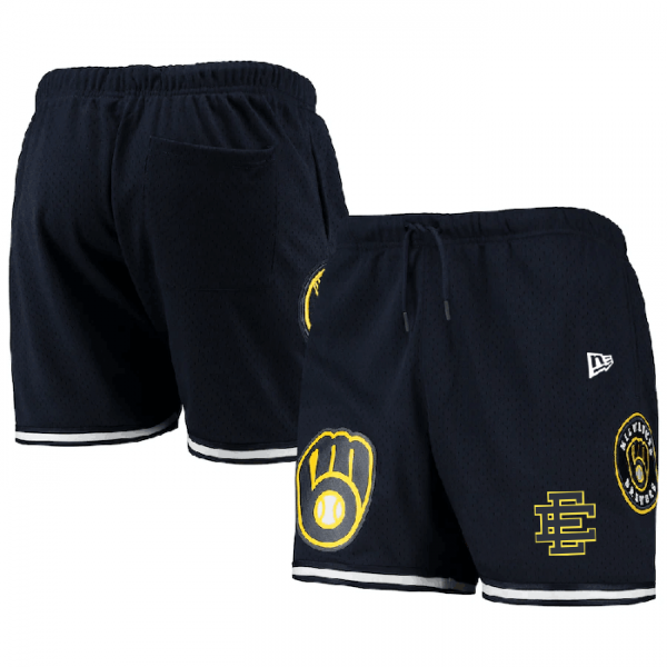 Men Milwaukee Brewers Navy Mesh Shorts 001