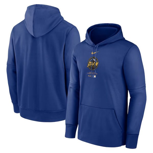 Men Milwaukee Brewers Royal Collection Practice Performance Pullover Hoodie