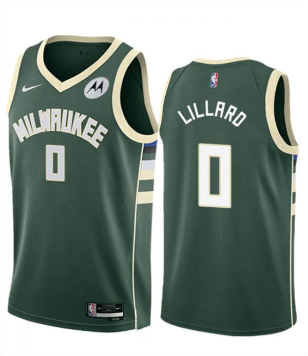 Men Milwaukee Bucks #0 Damian Lillard Green Icon Edition Stitched Basketball Jersey