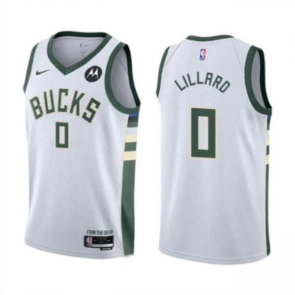 Men Milwaukee Bucks #0 Damian Lillard White Association Edition Stitched Basketball Jersey