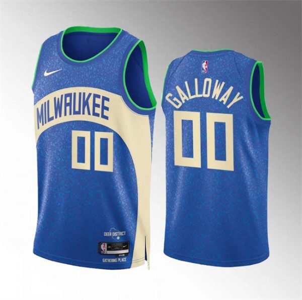 Men Milwaukee Bucks #00 Jaylin Galloway 2023/24 Blue City Edition Stitched Basketball Jersey