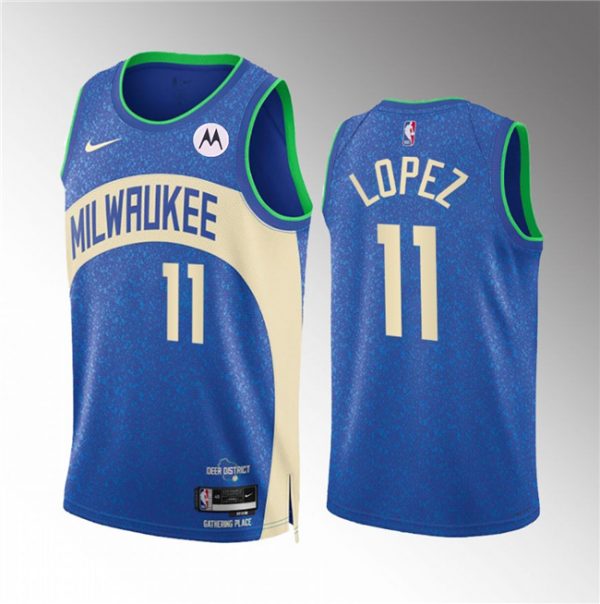 Men Milwaukee Bucks #11 Brook Lopez 2023/24 Blue City Edition Stitched Basketball Jersey