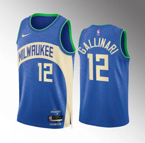 Men Milwaukee Bucks #12 Danilo Gallinari 2023/24 Blue City Edition Stitched Basketball Jersey