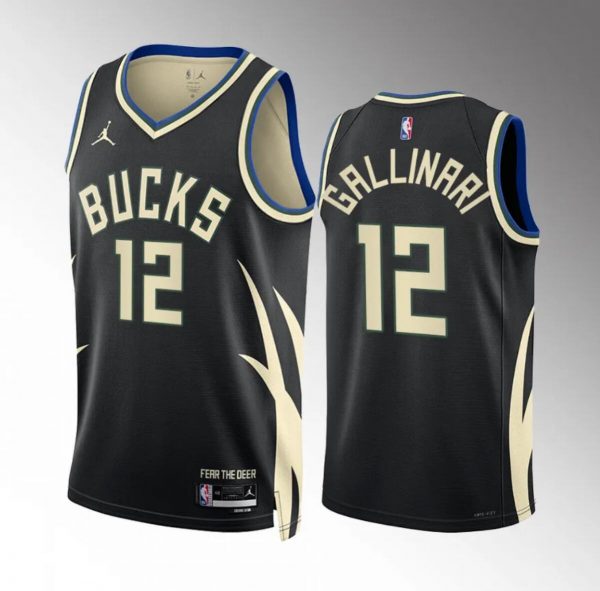 Men Milwaukee Bucks #12 Danilo Gallinari Black Black Statement Edition Stitched Basketball Jersey