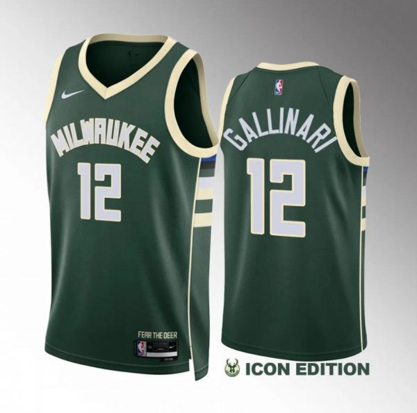 Men Milwaukee Bucks #12 Danilo Gallinari Green Icon Edition Stitched Basketball Jersey