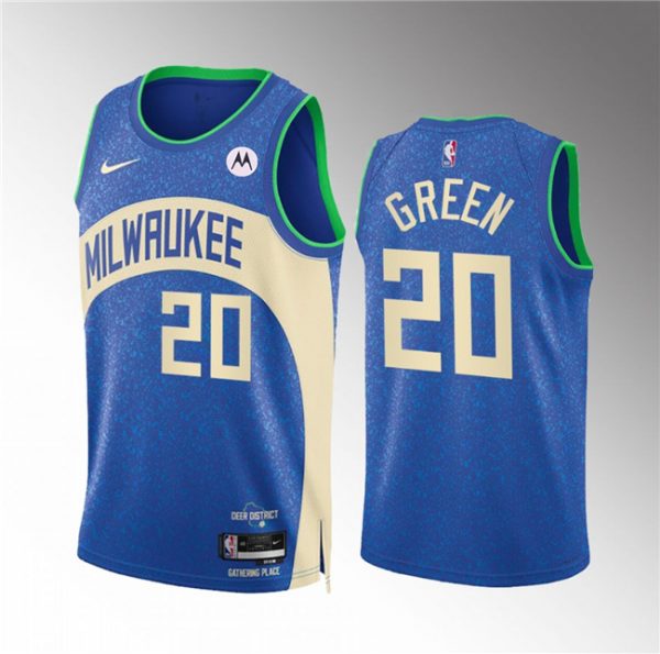 Men Milwaukee Bucks #20 A.J. Green 2023/24 Blue City Edition Stitched Basketball Jersey