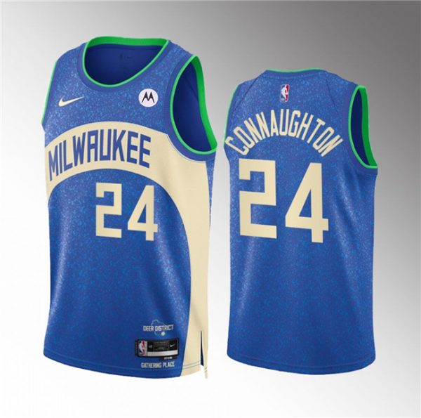 Men Milwaukee Bucks #24 Pat Connaughton 2023/24 Blue City Edition Stitched Basketball Jersey