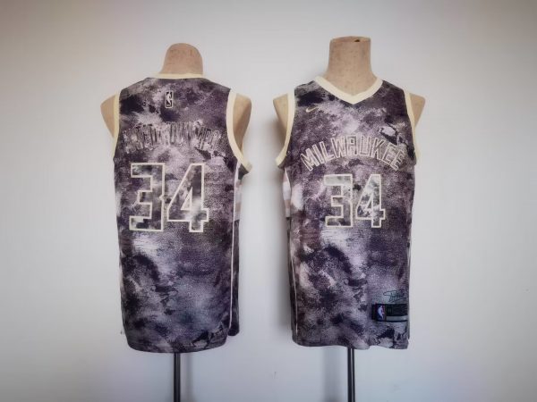 Men Milwaukee Bucks #34 Giannis Antetokounmpo Purple Stitched Basketball Jersey