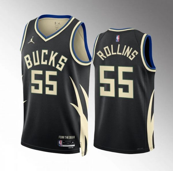 Men Milwaukee Bucks #55 Ryan Rollins Black Statement Edition Stitched Basketball Jersey
