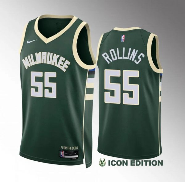 Men Milwaukee Bucks #55 Ryan Rollins Green Icon Edition Stitched Basketball Jersey