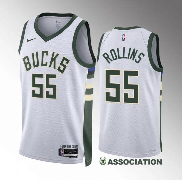 Men Milwaukee Bucks #55 Ryan Rollins White Association Edition Stitched Basketball Jersey