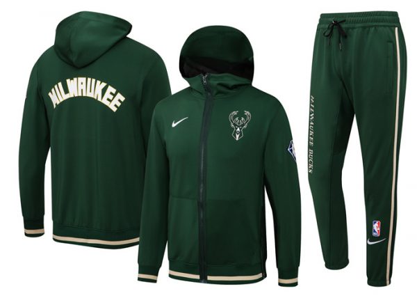 Men Milwaukee Bucks 75th Anniversary Green Performance Showtime Full-Zip Hoodie Jacket And Pants Suit