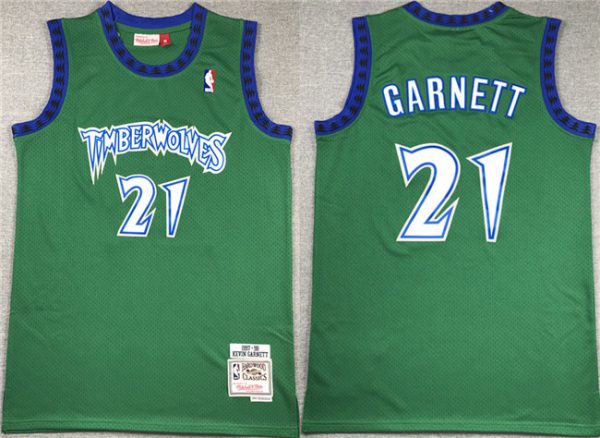 Men Minnesota Timberwolves #21 Kevin Garnett Green Throwback Stitched Jersey