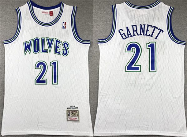 Men Minnesota Timberwolves #21 Kevin Garnett White Throwback Stitched Jersey