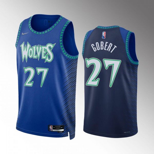 Men Minnesota Timberwolves #27 Rudy Gobert 2021/22 Blue City Edition 75th Anniversary Swingman Stitched Jersey