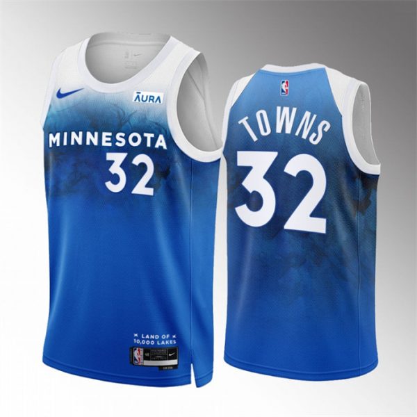 Men Minnesota Timberwolves #32 Karl-Anthony Towns Blue 2023/24 City Edition Stitched Jersey