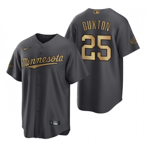 Men Minnesota Twins #25 Byron Buxton 2022 All-Star Charcoal Cool Base Stitched Baseball Jersey