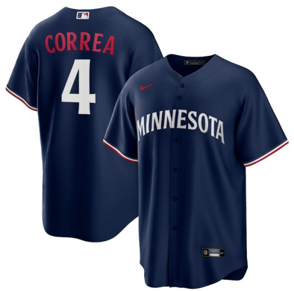 Men Minnesota Twins #4 Carlos Correa Navy Cool Base Stitched Jersey