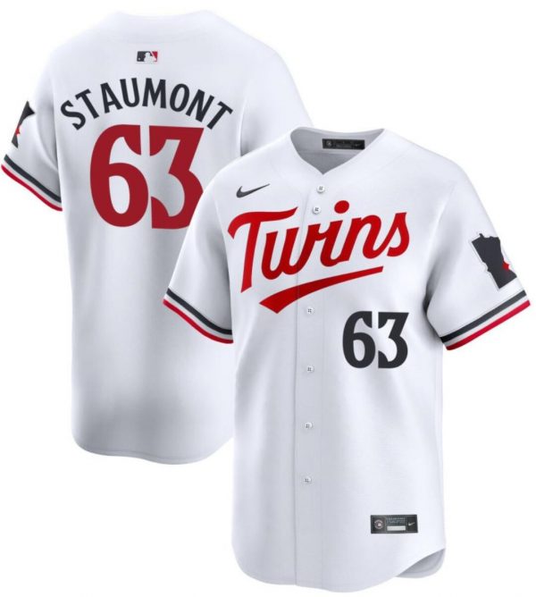 Men Minnesota Twins #63 Josh Staumont White 2024 Home Limited Cool Base Stitched Baseball Jersey