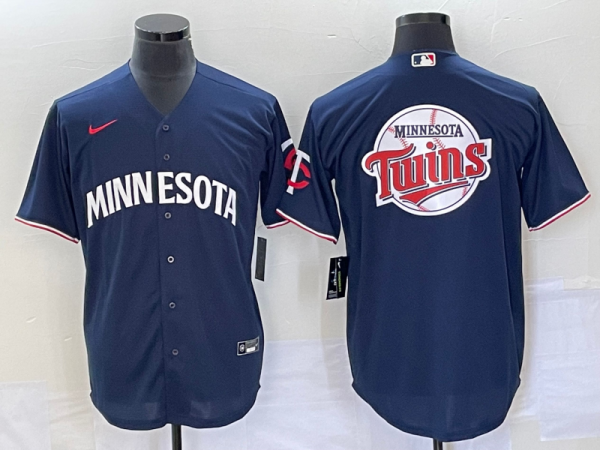 Men Minnesota Twins With Team Logo In Back Navy Cool Base Stitched Jersey