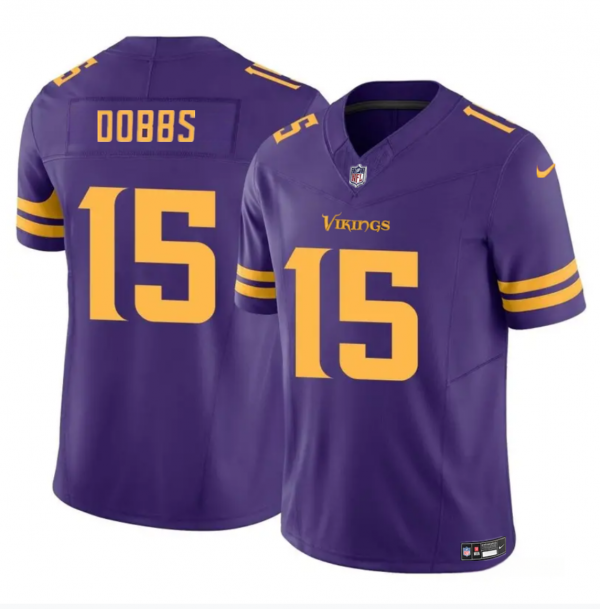 Men Minnesota Vikings #15 Josh Dobbs Purple 2023 F.U.S.E. Color Rush Stitched Jersey