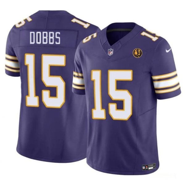 Men Minnesota Vikings #15 Josh Dobbs Purple 2023 F.U.S.E. Throwback With John Madden Patch Vapor Limited Stitched Football Jersey