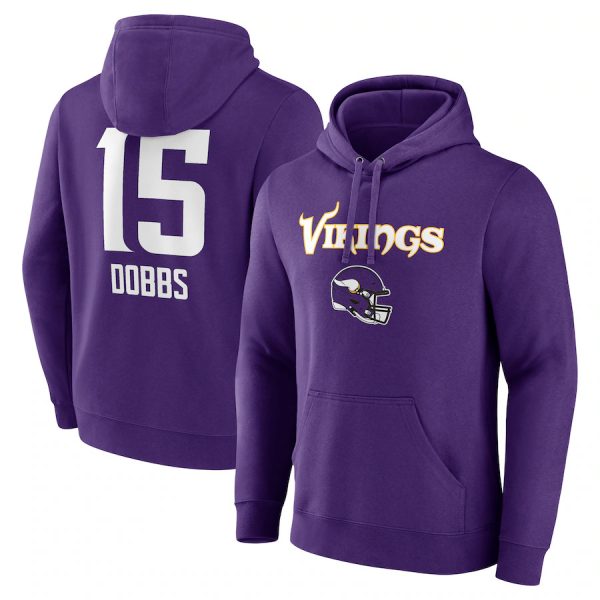 Men Minnesota Vikings #15 Joshua Dobbs Purple Team Wordmark Player Name & Number Pullover Hoodie