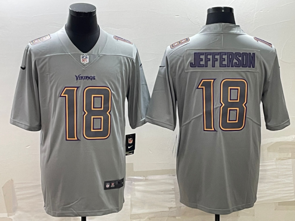 Men Minnesota Vikings #18 Justin Jefferson Grey Atmosphere Fashion Stitched Jersey