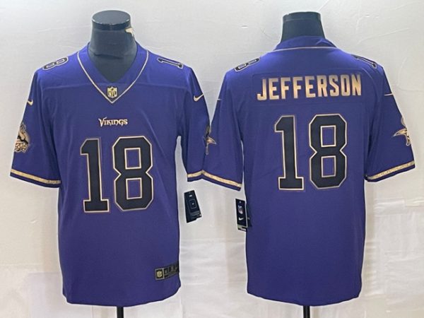Men Minnesota Vikings #18 Justin Jefferson Purple Gold Stitched Jersey