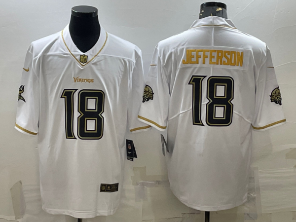 Men Minnesota Vikings #18 Justin Jefferson White Golden Edition Limited Stitched Jersey