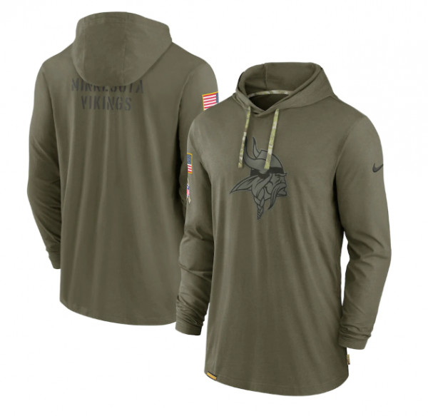 Men Minnesota Vikings 2022 Olive Salute to Service Tonal Pullover Hoodie