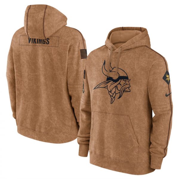 Men Minnesota Vikings 2023 Brown Salute to Service Pullover Hoodie