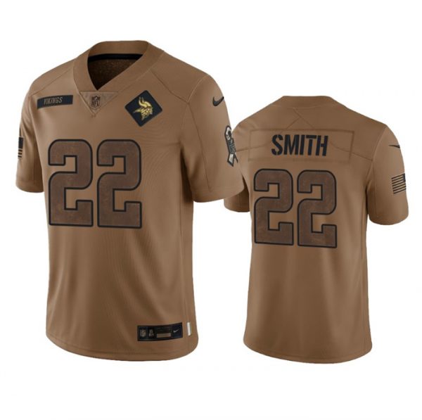 Men Minnesota Vikings #22 Harrison Smith 2023 Brown Salute To Service Limited Stitched Jersey