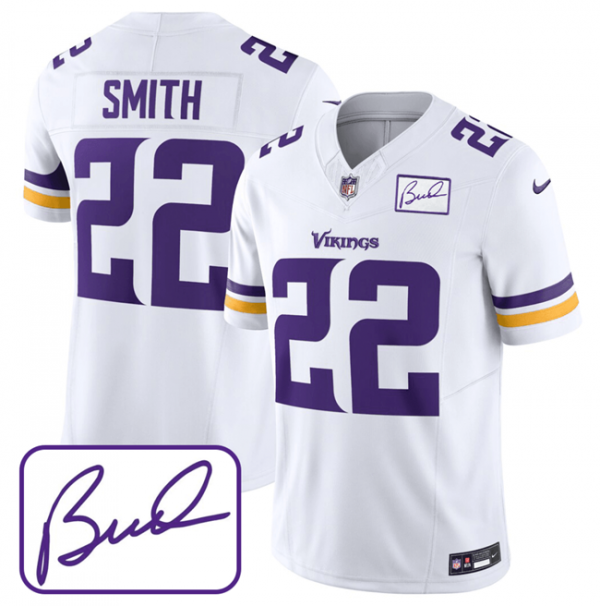 Men Minnesota Vikings #22 Harrison Smith White 2023 F.U.S.E. Bud Grant patch Limited Stitched Jersey