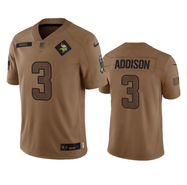Men Minnesota Vikings #3 Jordan Addison 2023 Brown Salute To Service Limited Stitched Jersey