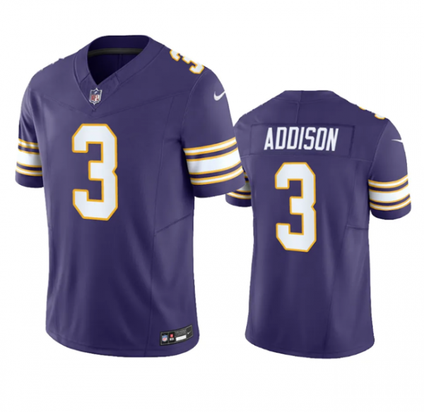 Men Minnesota Vikings #3 Jordan Addison Purple 2023 F.U.S.E. Vapor Untouchable Limited Stitched Jersey
