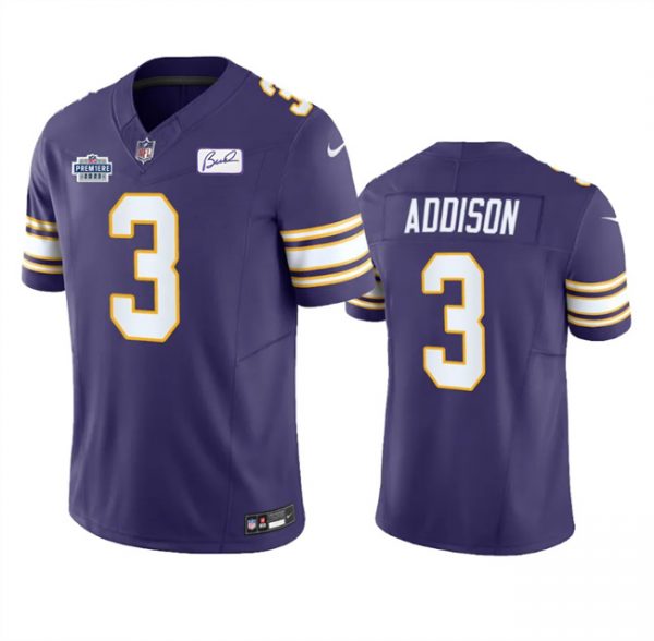 Men Minnesota Vikings #3 Jordan Addison Purple 2023 F.U.S.E. With Prem1ere Patch Vapor Untouchable Limited Stitched Football Jersey
