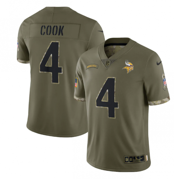 Men Minnesota Vikings #4 Dalvin Cook Olive 2022 Salute To Service Limited Stitched Jersey