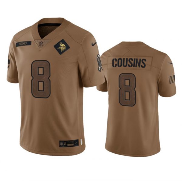 Men Minnesota Vikings #8 Kirk Cousins 2023 Brown Salute To Service Limited Stitched Jersey