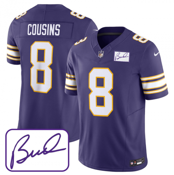 Men Minnesota Vikings #8 Kirk Cousins Purple 2023 F.U.S.E. Bud Grant patch Limited Stitched Jersey