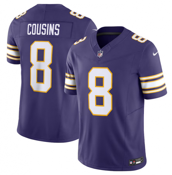 Men Minnesota Vikings #8 Kirk Cousins Purple 2023 F.U.S.E. Vapor Untouchable Limited Stitched Jersey