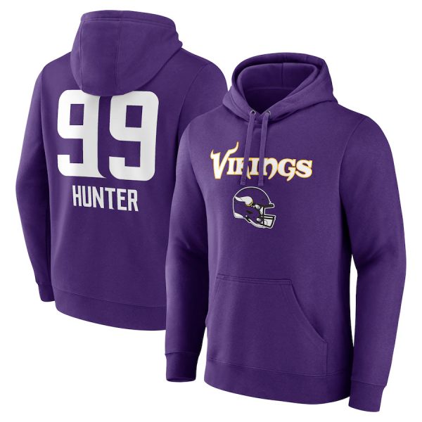 Men Minnesota Vikings #99 Danielle Hunter Purple Team Wordmark Player Name & Number Pullover Hoodie