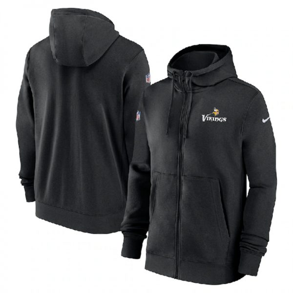 Men Minnesota Vikings Black Sideline Club Performance Full-Zip Hoodie