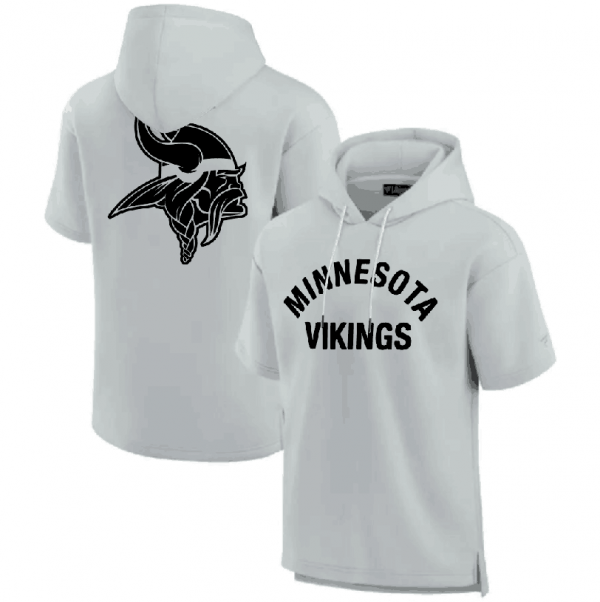 Men Minnesota Vikings Gray Super Soft Fleece Short Sleeve Hoodie