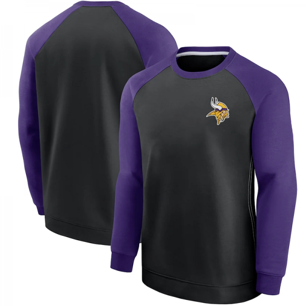 Men Minnesota Vikings Purple/Black Historic Raglan Crew Performance Sweater