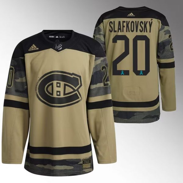 Men Montreal Canadiens #20 Juraj Slafkovsky Olive Salute To Service Stitched Jersey
