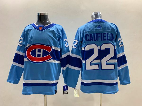 Men Montreal Canadiens #22 Cole Caufield 2022-23 Reverse Retro Stitched Jersey